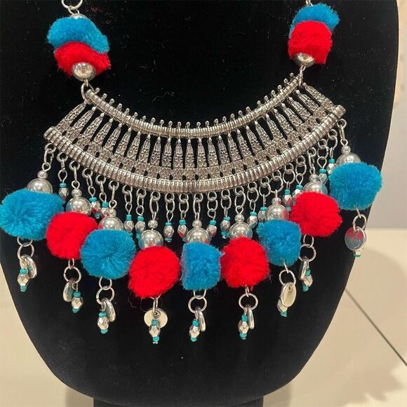 Handmade Oxidized Bollywood Necklace & Earring Set Boho Indian Statement Jewelry - Picture 2 of 12